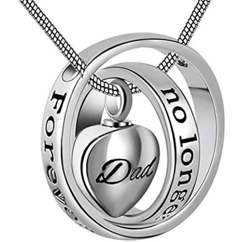 Cremation Jewelry Urn Necklace for Ashes Premium Stainless Steel Pendant Necklace Chains Carved No Longer By My Side Forever In My Heart Ashes Memorial Jewelry Gifts for Dad Mom