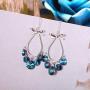 Sllaiss Blue Teardrop Dangle Earrings S925 Bow Earrings for Women with Swarovski Crystals Drop Earrings Stylish Jewelry Gifts
