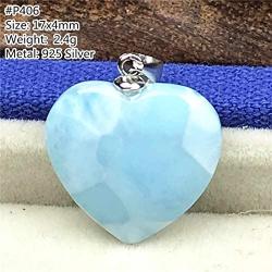 Larimar Pendant, Heart Natural Blue Larimar Stone Jewelry For Woman Man Dominica Crystal 17x4mm BeadsSilver Sterling Water Pattern Gemstone AAAAA