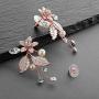 Mariell Bridal and Wedding Rose Gold Handmade Dangle Earrings with Clear Crystal Gems and Ivory Pearls