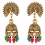 Efulgenz Boho Vintage Antique Gypsy Tribal Indian Oxidized Gold Pearl Drop Enamel Peacock Jhumka Jhumki Earrings Set Jewelry