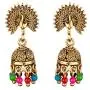 Efulgenz Boho Vintage Antique Gypsy Tribal Indian Oxidized Gold Pearl Drop Enamel Peacock Jhumka Jhumki Earrings Set Jewelry Efulgenz Boho Vintage Antique Gypsy Tribal Indian Oxidized Gold Pearl Drop Enamel Peacock Jhumka Jhumki Earrings Set Jewelry