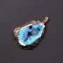 Natural Agate Slice Druzy Necklace - Irregular Slice Natural Quartz Geode Pendant Necklace with Gold Plated Edge, Bohemian Natural Stone Jewelry for Women