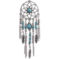 CrazyPiercing Retro Silver Tone Chain Necklace, Vintage Dream Catcher Turquoise Feather Pendant Long Chain Necklace Jewelry for Women Girls