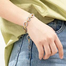 Dabacin Cable Link Bracelets, Stainless Steel Chain Link Bracelets in Two Tone with Gold and Silver for Women, Girl Jewelry