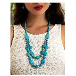 Campion Bohe Turquoises Layered Necklace Silver Beach Turquoise Necklaces Chain Beads Necklace Jewelry for Women and Girls