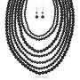 Multi Beaded Bubble Statement Necklace - Round Ball Chunky Drape Bib Collar Marbled, 7 Layer Long
