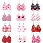 MTSCE 12-20 Pairs Leather Earrings for Women Girls Party, Lightweight Teardrop Faux Leather Earrings, Heart-Shaped Print Drop Earrings Set Valentine Day Gift