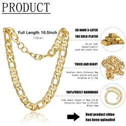 Gold Figaro Chain Choker Necklace Short for Women 16'' 18K Gold Plated Punk Gothic Hip Hop Thick Cuban Link Chunky Necklace for Womens Girls