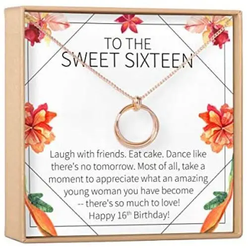 Dear Ava Sweet 16 Gift Necklace: Sweet Sixteen, 16th Birthday, Daughter, Granddaughter, Niece, Friend, 2 Linked Circles (Rose-Gold-Plated-Brass, NA) Dear Ava Sweet 16 Gift Necklace: Sweet Sixteen, 16th Birthday, Daughter, Granddaughter, Niece, Friend, 2 Linked Circles (Rose-Gold-Plated-Brass, NA)