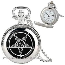 Yao0dianxku Satanic Baphomet Inverted Pentagram Pendant Gothic Pocket Watch Necklace Goat Pendant Satanism Pocket Watch Necklace Evil Occult Pentacle Jewelry.Y067