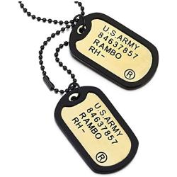 COOLSTEELANDBEYOND Two-Pieces Military Army Dog Tag with Black Silicone Mens Pendant Necklace, 28 inches Ball Chain