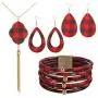 FUTIMELY 4 Pieces Christmas Plaid Jewelry Set Gifts for Women,Christmas Red Black Buffalo Plaid Print Earrings and Multi-Layer Bracelet Faux Leather Necklace Set FUTIMELY 4 Pieces Christmas Plaid Jewelry Set Gifts for Women,Christmas Red Black Buffalo Plaid Print Earrings and Multi-Layer Bracelet Faux Leather Necklace Set