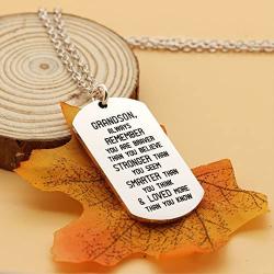 lauhonmin Dog Tag Necklace for Men Boy Grandson Gifts from Grandpa Grandma Inspirational You are Braver Stronger Smarter Than You Think