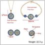 Lucky Round Evil Eye Jewelry Set, AILUOR Gold Inspirational Turkish Hamsa Blue Cubic Zirconia Crystal Evil Eye Charm Pendant Necklace,Ring,Bracelet and Stud Earrings Sets for Girl Women