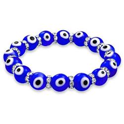 Bling Jewelry Colorful Turkish Glass Bead Good Luck Protection Evil Eye Stretch Bracelet for Women for Teen Rondelle Crystal Spacer Stackable Protection More Colors