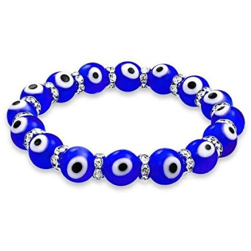Bling Jewelry Colorful Turkish Glass Bead Good Luck Protection Evil Eye Stretch Bracelet for Women for Teen Rondelle Crystal Spacer Stackable Protection More Colors