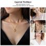 SANNYRA Layered Coin Necklace 14K Gold Plated Paperclip Link Chain Medallion Pendant Necklace Jewelry Gift for Women