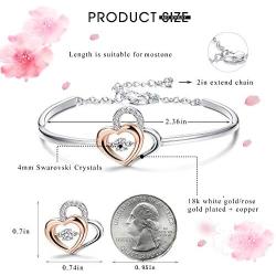 Sllaiss “Heart with Heart” Double Hearts Crystal Bangle Bracelet Rose Gold/Platinum Plated Bracelet Jewelry Made With Swarovski Crystals for Women Mom Wife for Birthday Anniversary Christmas
