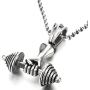 Mens Steel Hand Weight Lifting Barbell Dumbbell Pendant Necklace with 30 inches Ball Chain