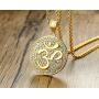 Mens Buddha Namaste Ohm Om Aum Sanskrit Symbol Medallion Pendant Necklace with CZ,Hindu Yoga Jewelry
