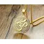 Mens Buddha Namaste Ohm Om Aum Sanskrit Symbol Medallion Pendant Necklace with CZ,Hindu Yoga Jewelry