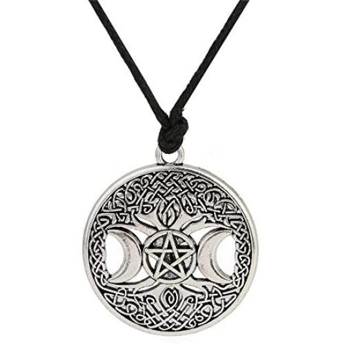 Skyrim Wicca Triple Moon Goddess Pentacle Adjustable Rope Chain Pendant Necklace