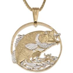 The Difference World Coin Jewelry Large Mouth Bass Pendant & Necklace, Hand Cut Bass Medallion