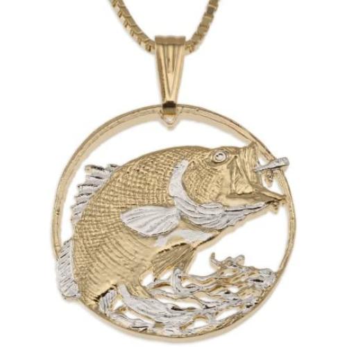 The Difference World Coin Jewelry Large Mouth Bass Pendant & Necklace, Hand Cut Bass Medallion