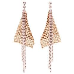 Solememo Gold Tone Elegant Geometric Long Tiered Chandelier Dangle Earrings with Faux Pear Gold DIsc Mesh Metal Crystals Tassel Statement Drop Earrings for Women Teen Girls (Gold Mesh)