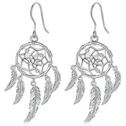 INFUSEU Sterling Silver Lotus Flower Dream Catcher Dangle Earrings for Women Charms Drop Earring