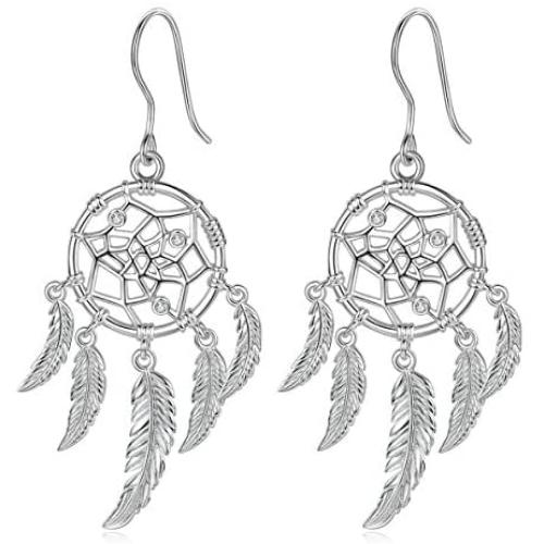 INFUSEU Sterling Silver Lotus Flower Dream Catcher Dangle Earrings for Women Charms Drop Earring