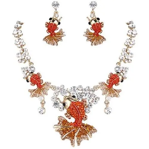 EVER FAITH Lovely Carp Wave Austrian Crystal Necklace Earrings Set EVER FAITH Lovely Carp Wave Austrian Crystal Necklace Earrings Set