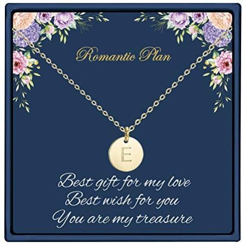 Initial Pendant Necklace, 14K Gold Filled Dainty Round Disc Double Side Engraved Hammered Initial Necklace Personalized Letter Pendant Initial Necklaces Jewelry Gifts for Women Girls