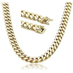 24K Gold Cuban Link Chain Necklace for Men Women Real 14MM 14K Karat Diamond Cut Heavy w Solid Thick Plated Clasp US Made