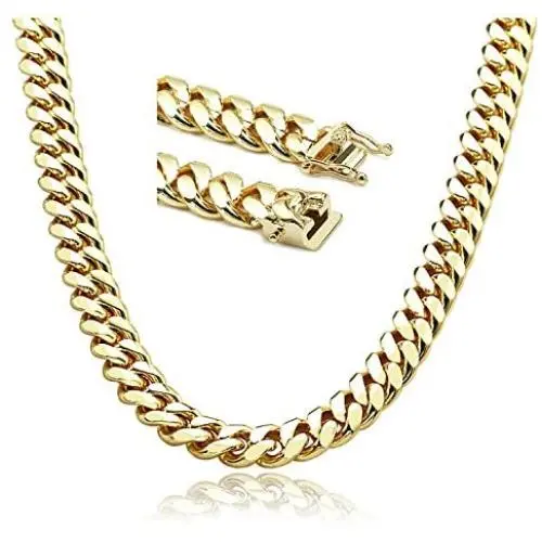 24K Gold Cuban Link Chain Necklace for Men Women Real 14MM 14K Karat Diamond Cut Heavy w Solid Thick Plated Clasp US Made 24K Gold Cuban Link Chain Necklace for Men Women Real 14MM 14K Karat Diamond Cut Heavy w Solid Thick Plated Clasp US Made