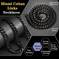 ROWIN&CO Mens Chain Black Heavy Big 316L Stainless Steel Miami Cuban Link Necklace Hip hop Jewelry Choker Chain, 15mm Width/ 18 20 22 24 26 30 35 inch Lengths, (with Gift Box)