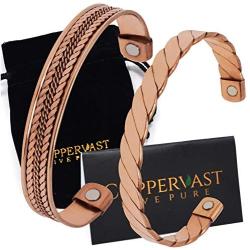 Copper Bracelets for Arthritis - for Men and Women 100% Copper with Therapy Magnets - Effective and Natural Relief for Joint Pain and Arthritis - Set of 2(Twisted with Inlay)