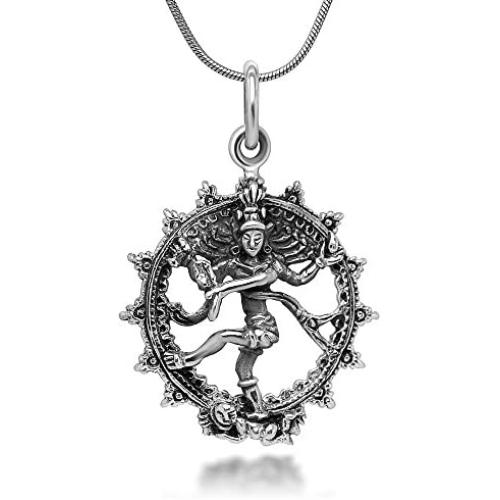 SUVANI Sterling Silver Nataraja Shiva Dance of Destruction Statue Figure 3D Pendant Amulet Necklace 18
