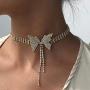 Gangel Gold Silver Butterfly Choker Rhinestone Tennis Chain Fashion Bow-knot Necklace Bling Pendant Jewelry for Party Dating Vacation for Women and Girls(Pack of 1) (Gold)