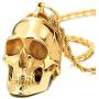 COOLSTEELANDBEYOND Large Stainless Steel Skull Pendant Necklace for Men High Polished with 30 Inches Wheat Chain