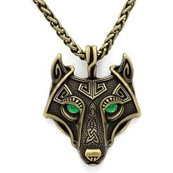GuoShuang Norse Vikings Pendant Necklace Norse Wolf Head Necklace Original Animal Jewelry Wolf Head hange with Valknut Gift Bag