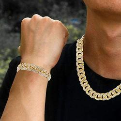 LUOWAN Cuban Link Chain for Men Iced Out Chains Gold Plated Diamond Chain Cuban Necklace Bracelet Set