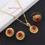 Flower Jewelry Set Ethiopian Gold Jewelry Sets Earrings Pendant Ring with Stone African Habesha Nigeria Jewelry