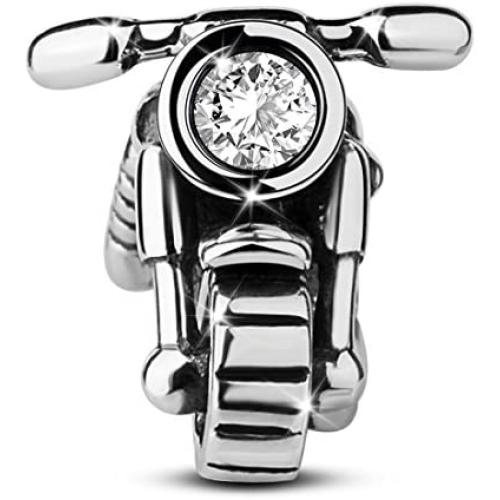 TINYSAND Valentines Day Gift 925 Sterling Silver ''Fast & Furious'' Retro Hand-crafted Motorcycle Charm Bead, Autobike Biker Sport Charms for Bracelets