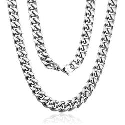 QGoliver Mens Cuban Link Chain Miami Curb Chain Stainless Steel Necklaces Hip Hop Jewelry for Men Women - Gold Silver, 8.5mm, 20''-24''