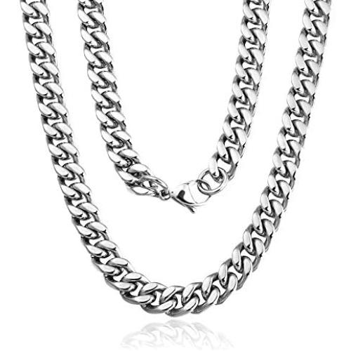 QGoliver Mens Cuban Link Chain Miami Curb Chain Stainless Steel Necklaces Hip Hop Jewelry for Men Women - Gold Silver, 8.5mm, 20''-24''