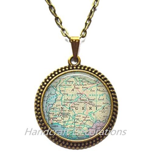 HandcraftDecorations Charming Necklace Nigeria map Pendant, Nigeria map Necklace Adoption Pendant Nigeria Pendant, Nigeria Necklace Vintage map Jewelry，A0072