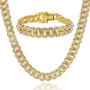 LUOWAN Cuban Link Chain for Men Iced Out Chains Gold Plated Diamond Chain Cuban Necklace Bracelet Set