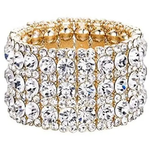 EVER FAITH Womens Round Shaped Austrian Crystal Wedding 3 Layers Luxury Elastic Stretch Bracelet EVER FAITH Womens Round Shaped Austrian Crystal Wedding 3 Layers Luxury Elastic Stretch Bracelet